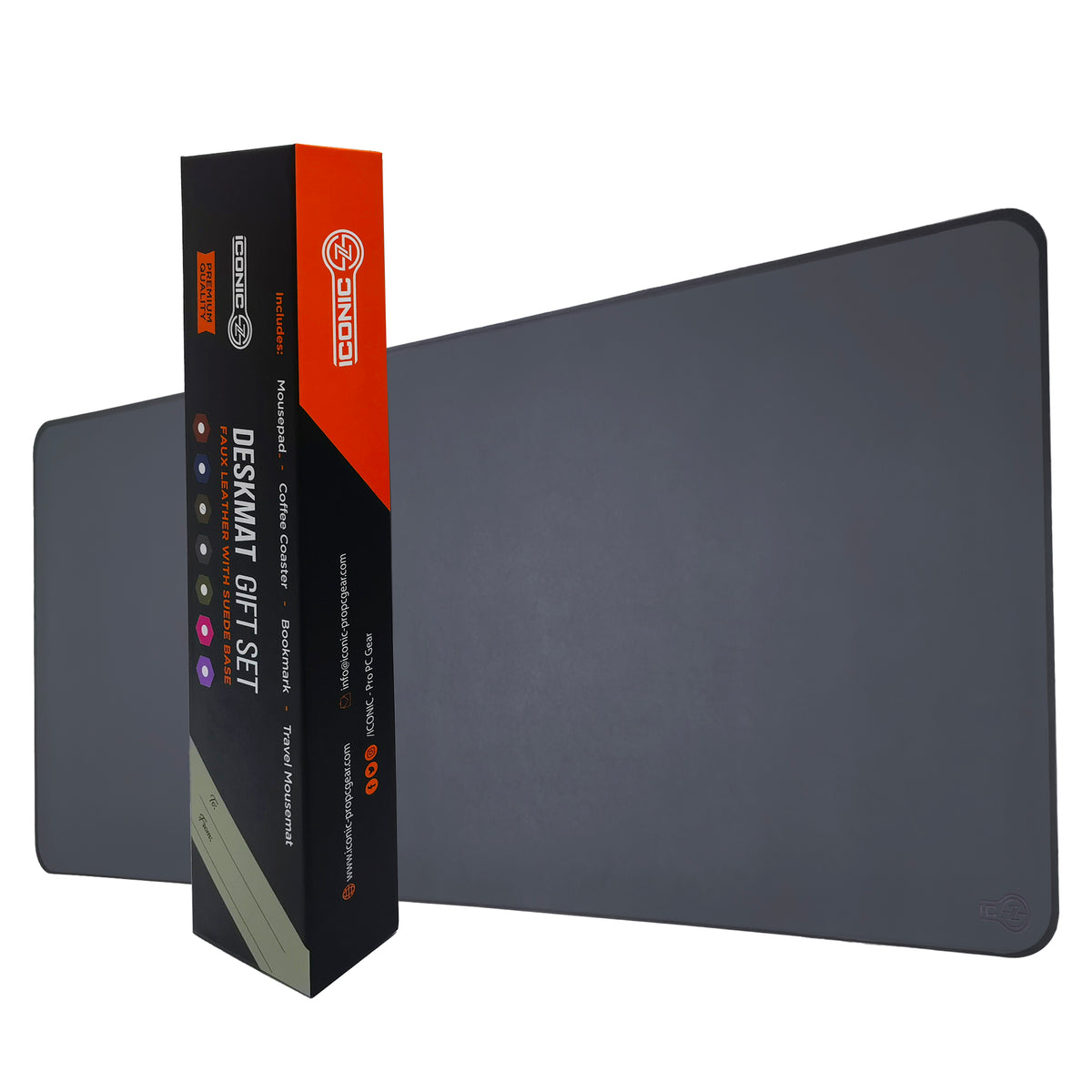 Stitched Faux Leather XXL Mouse Pad/Desk Mat Gift Set-(Metal Gray, 40”x16”)