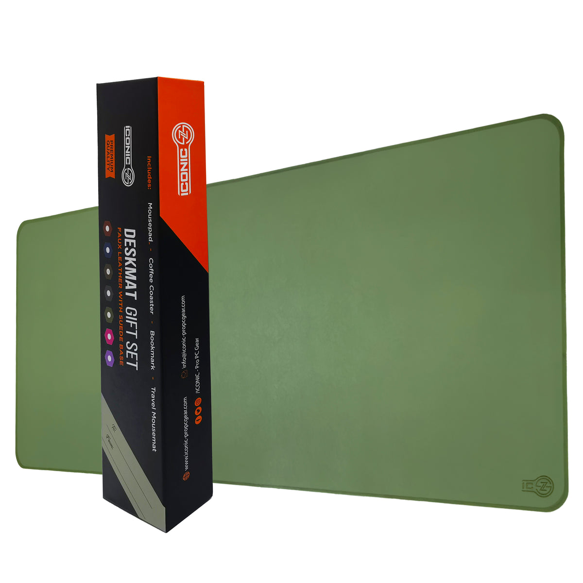 Stitched Faux Leather XXL Mouse Pad/Desk Mat Gift Set-(Green, 40”x16”)