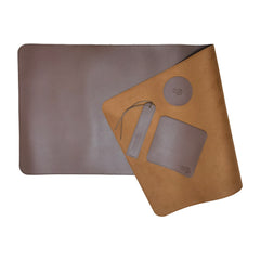 Stitched Faux Leather XXL Mouse Pad/Desk Mat Gift Set-(Dark Brown, 40”x16”)