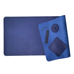 Stitched Faux Leather XXL Mouse Pad/Desk Mat Gift Set-(Navy Blue, 40”x16”)