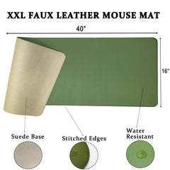 Stitched Faux Leather XXL Mouse Pad/Desk Mat Gift Set-(Green, 40”x16”)