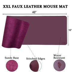 Stitched Faux Leather XXL Mouse Pad/Desk Mat Gift Set-(Mahagany, 40”x16”)