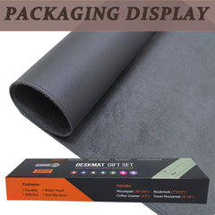 Stitched Faux Leather XXL Mouse Pad/Desk Mat Gift Set-(Metal Gray, 40”x16”)